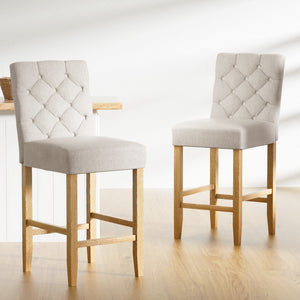 4x Bar Stools | Linen Upholstered Chairs | Modern Design