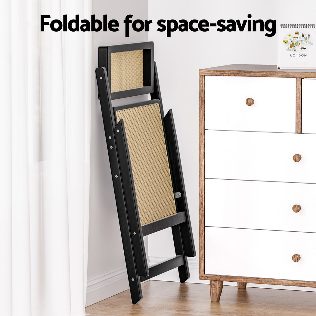 Dining Chairs Set of 2 | Wooden Rattan | Foldable Design | Black