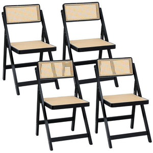 Dining Chairs 4pc | Wooden Rattan | Foldable Design | Black Finish