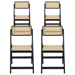 Dining Chairs 4pc | Wooden Rattan | Foldable Design | Black Finish