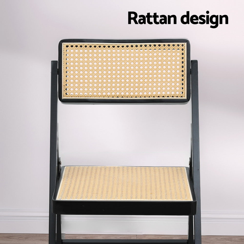 Dining Chairs 4pc | Wooden Rattan | Foldable Design | Black Finish