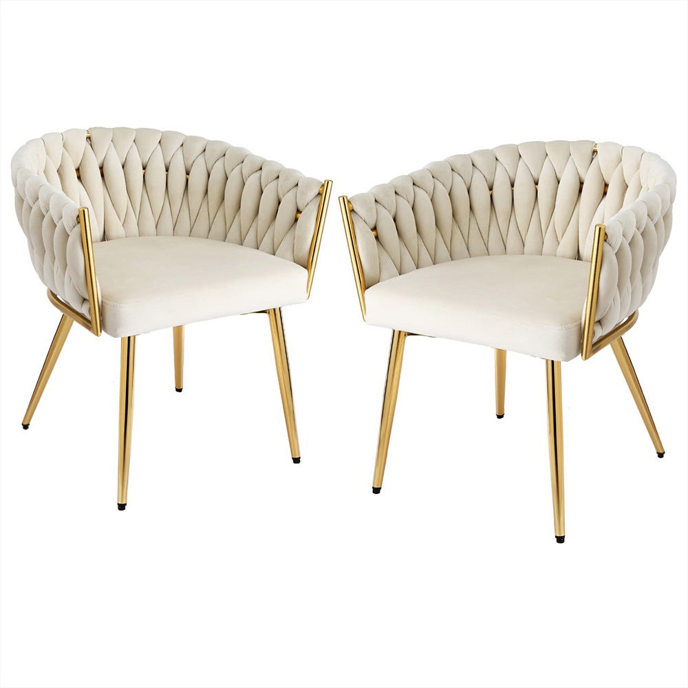 Artiss 2x Velvet Dining Chairs | Armchair | Beige | Upholstered | Modern
