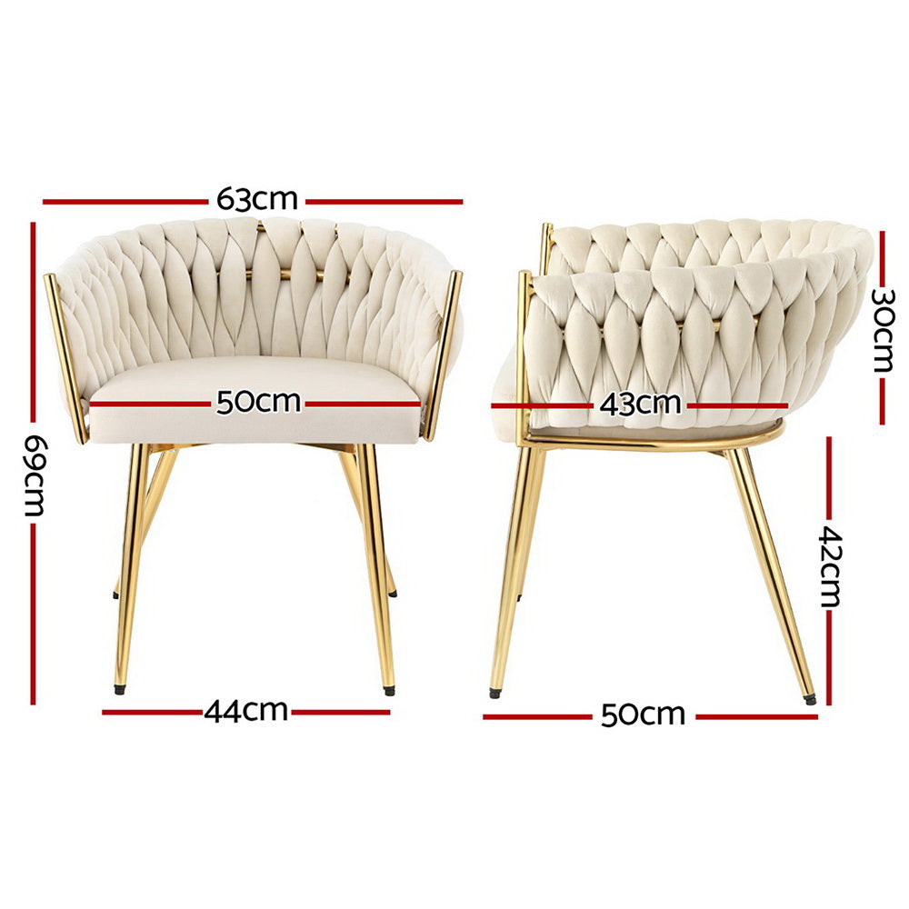 Artiss 2x Velvet Dining Chairs | Armchair | Beige | Upholstered | Modern