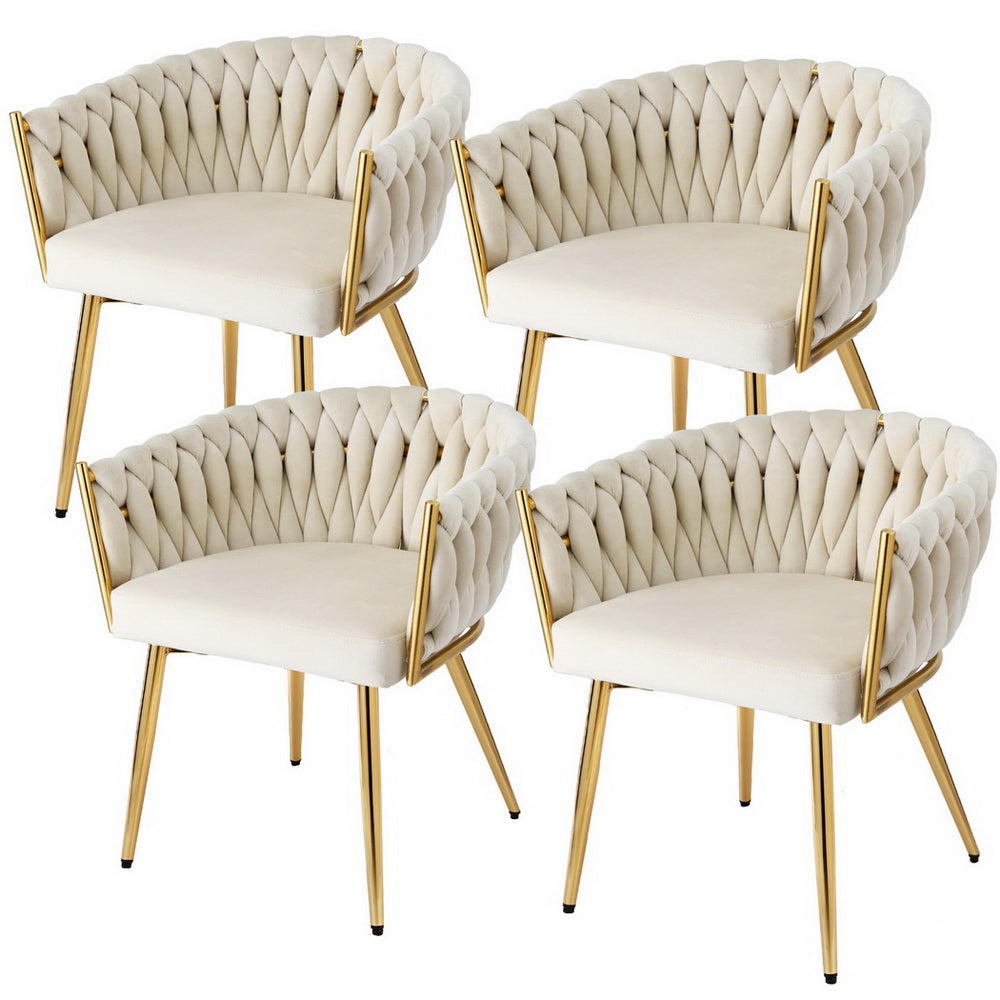 Artiss Dining Chairs | Set of 4 | Velvet Armchair | Beige