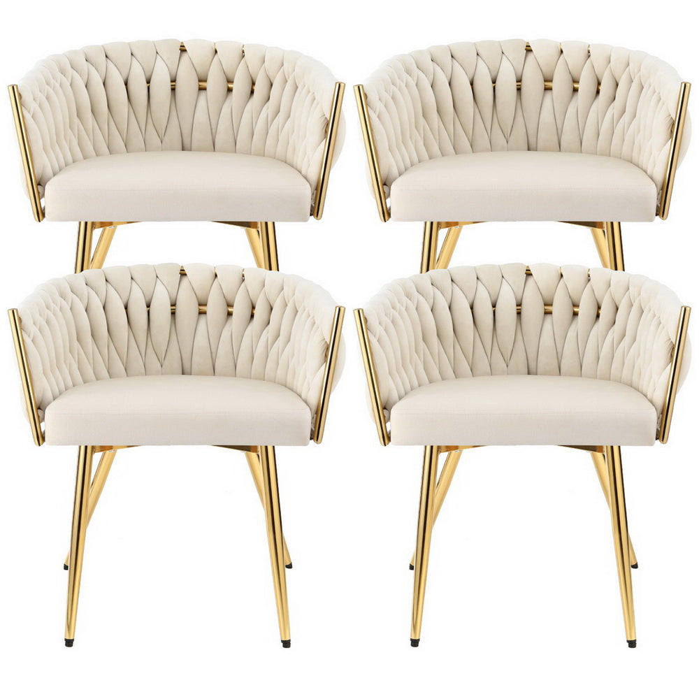 Artiss Dining Chairs | Set of 4 | Velvet Armchair | Beige