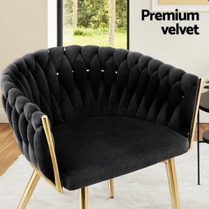 Dining Chair | Single Armchair | Velvet Weaving Design | Black | Cafe, Kitchen & Lounge Seating