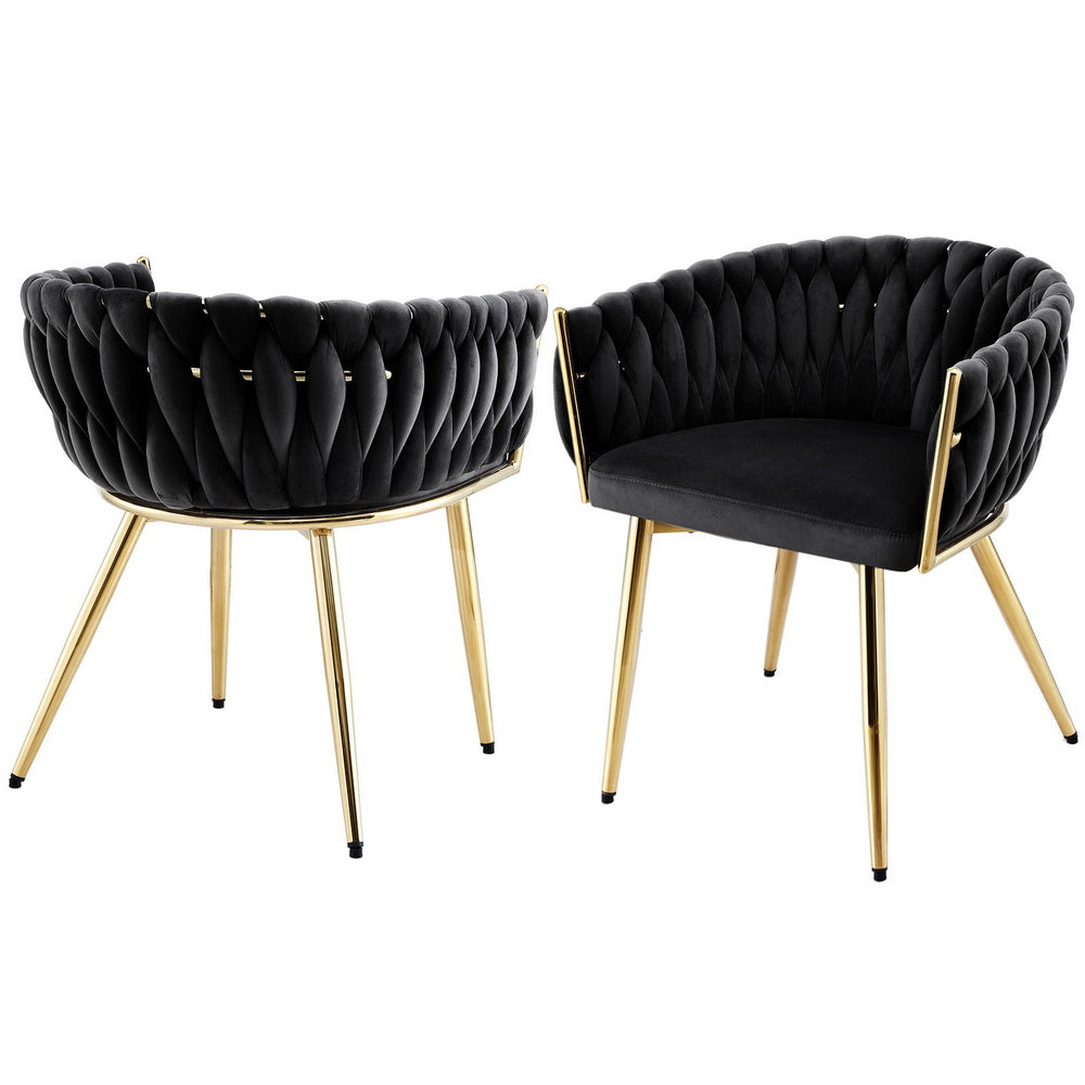 Dining Chairs Set of 2 | Velvet Armchairs | Black Upholstery | Modern Kitchen & Lounge Seating