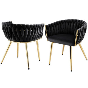 Dining Chairs Set of 2 | Velvet Armchairs | Black Upholstery | Modern Kitchen & Lounge Seating