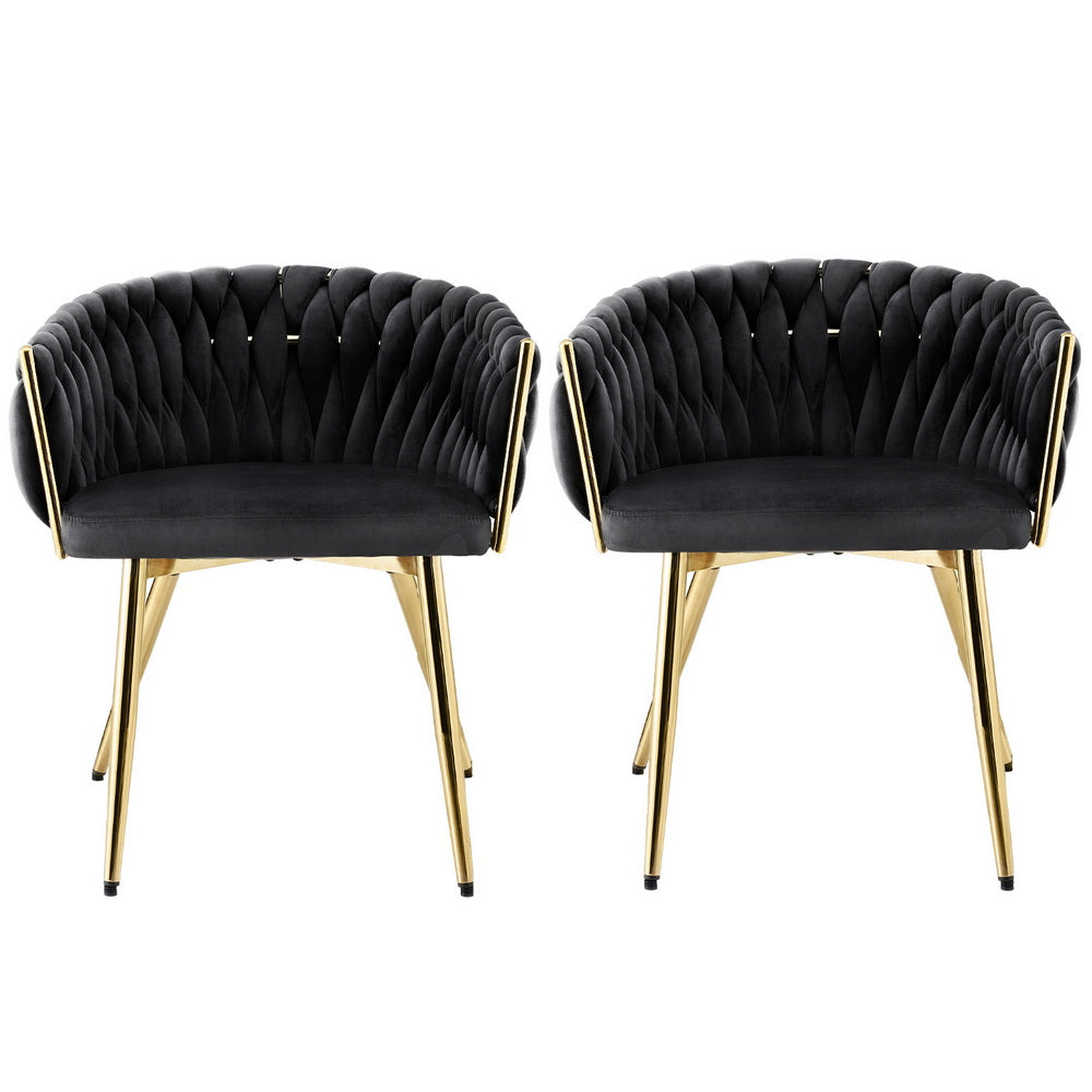 Dining Chairs Set of 2 | Velvet Armchairs | Black Upholstery | Modern Kitchen & Lounge Seating