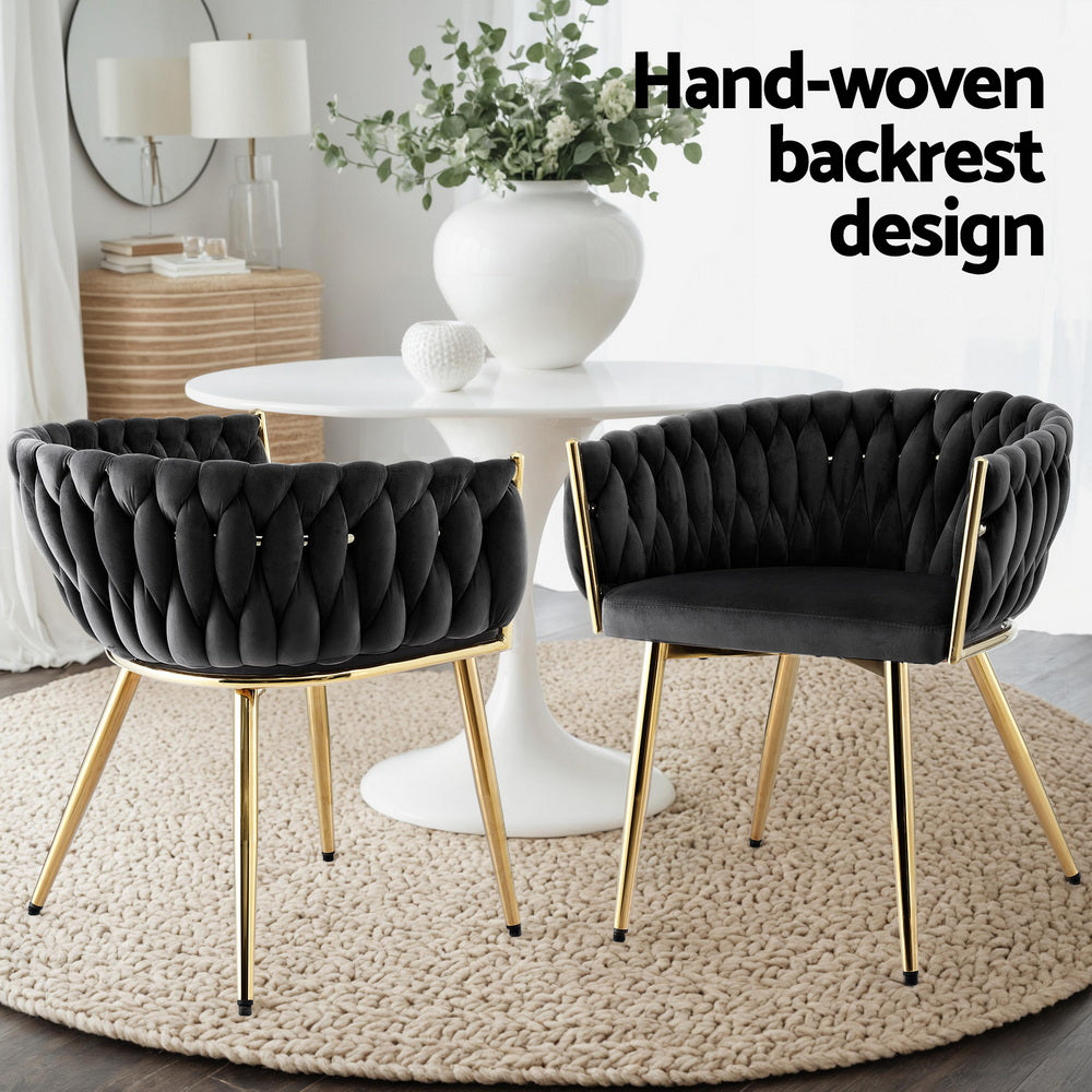 Dining Chairs Set of 2 | Velvet Armchairs | Black Upholstery | Modern Kitchen & Lounge Seating