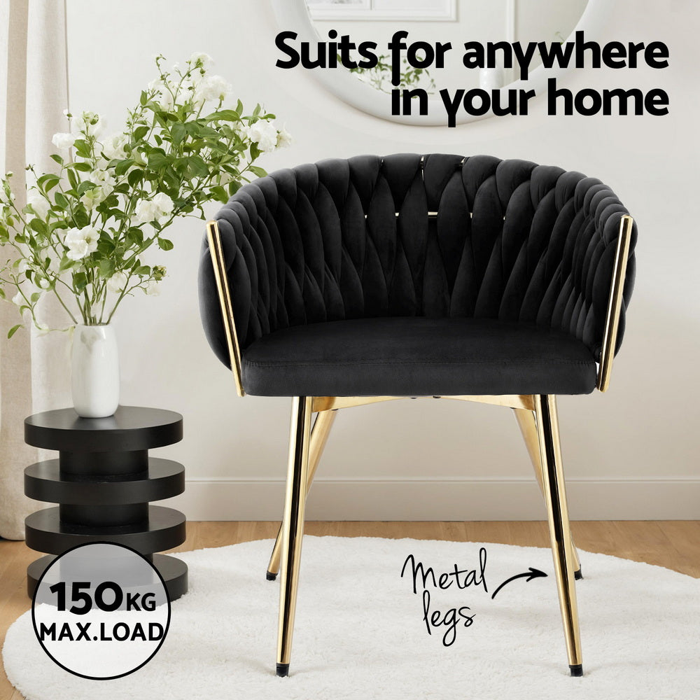 Dining Chairs Set of 2 | Velvet Armchairs | Black Upholstery | Modern Kitchen & Lounge Seating