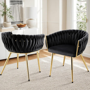 Dining Chairs Set of 2 | Velvet Armchairs | Black Upholstery | Modern Kitchen & Lounge Seating