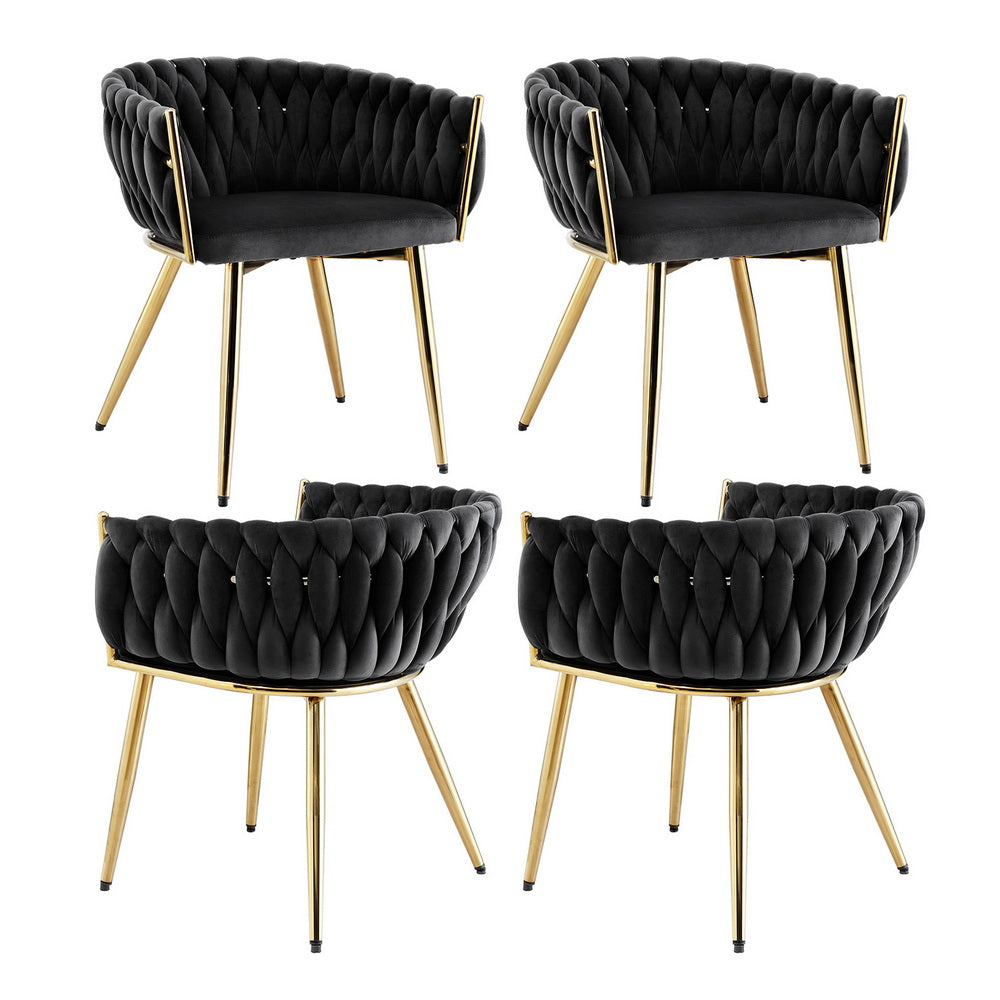 Dining Chairs Set of 4 | Velvet Armchairs | Black Upholstery | Modern Kitchen & Lounge Seating