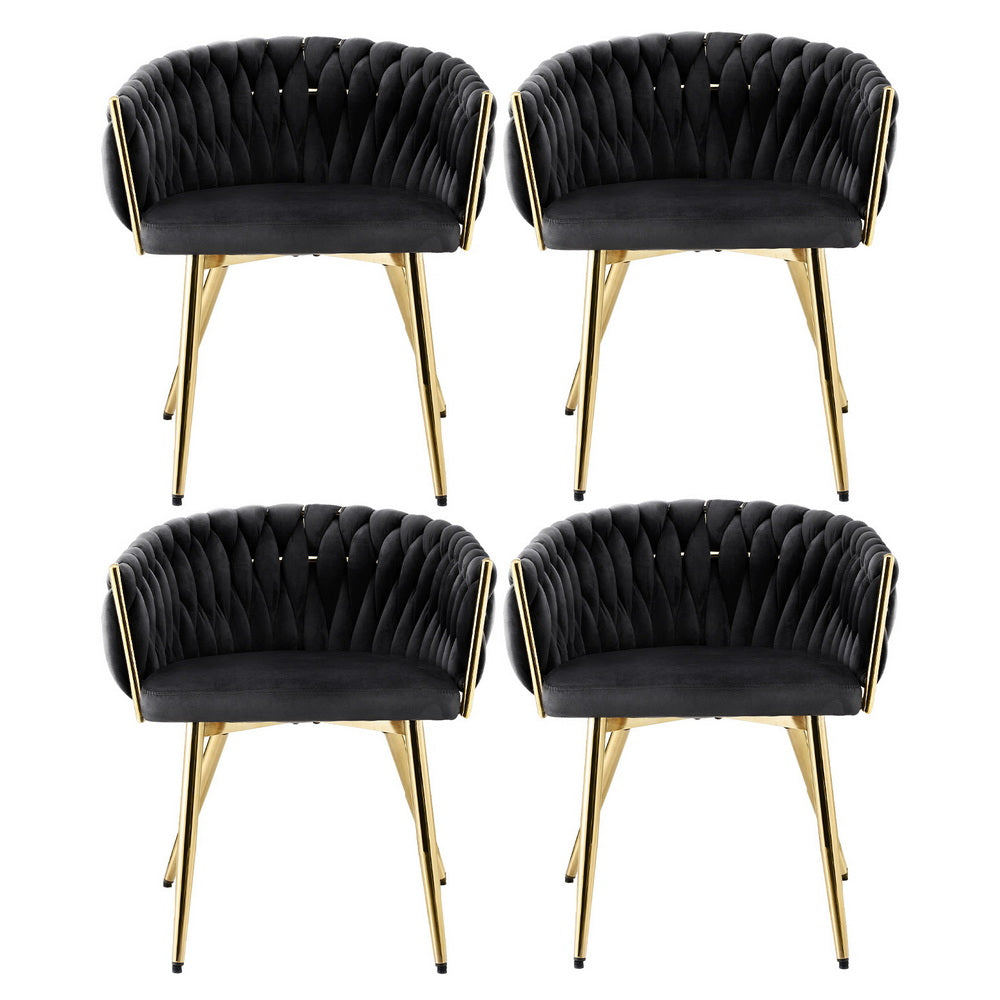 Dining Chairs Set of 4 | Velvet Armchairs | Black Upholstery | Modern Kitchen & Lounge Seating