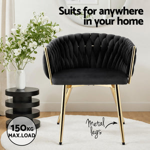 Dining Chairs Set of 4 | Velvet Armchairs | Black Upholstery | Modern Kitchen & Lounge Seating