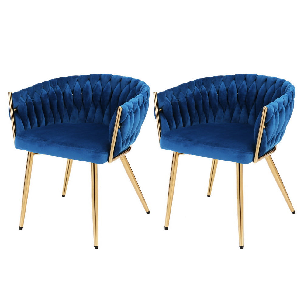 Dining Chairs Set | 2 Velvet Weaving Armchairs | Blue