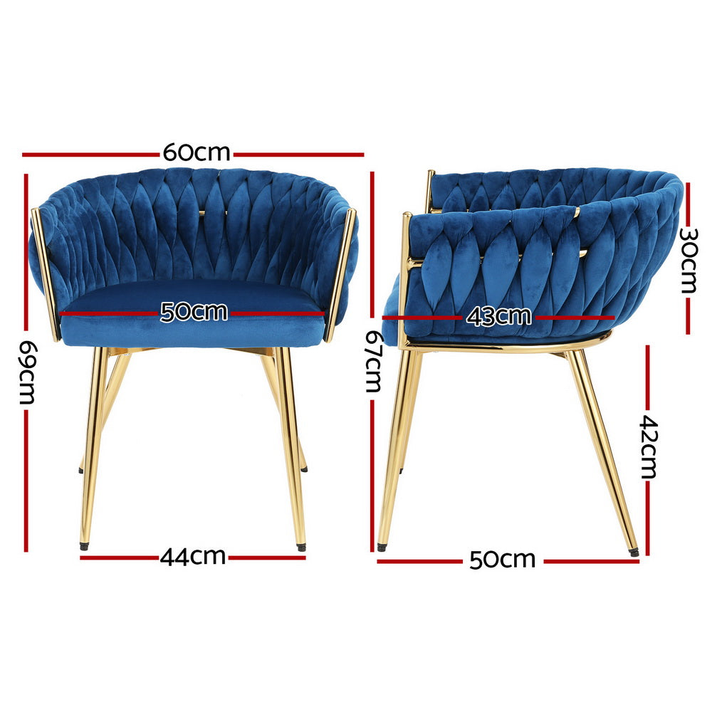 Dining Chairs Set | 2 Velvet Weaving Armchairs | Blue