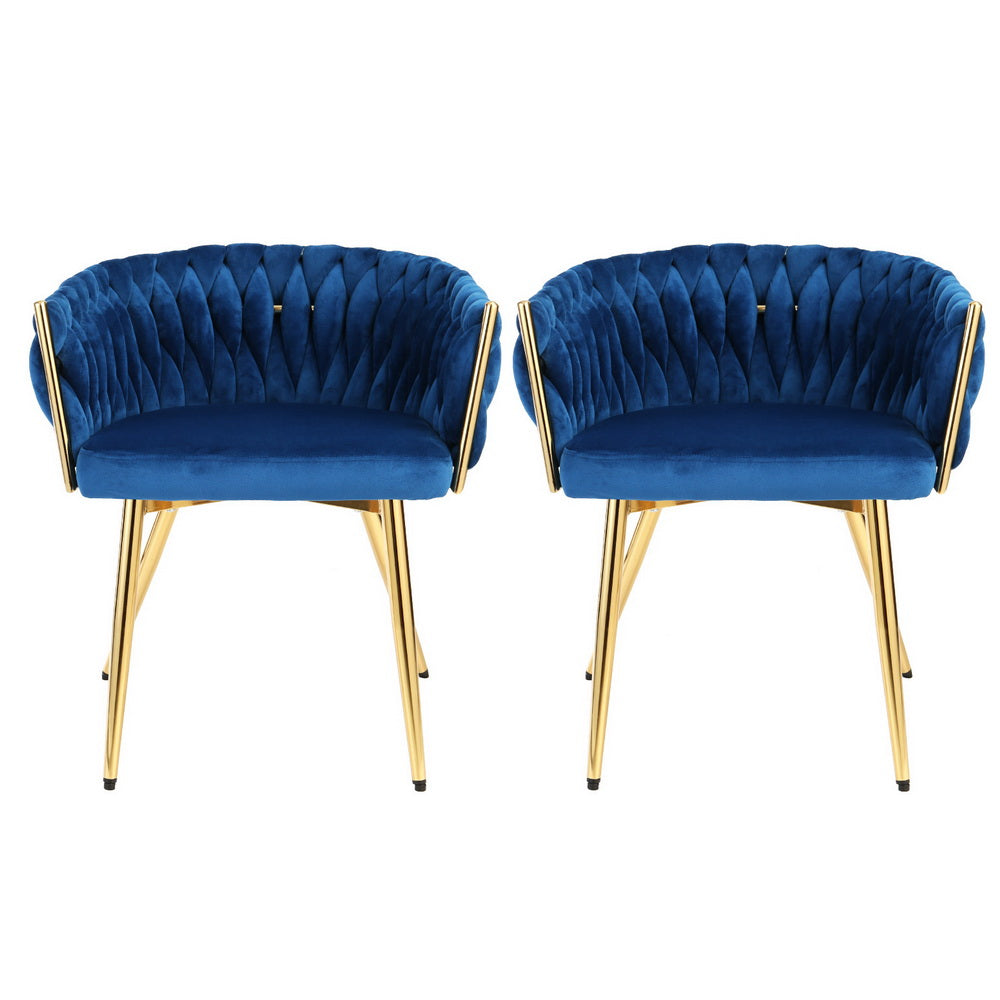 Dining Chairs Set | 2 Velvet Weaving Armchairs | Blue