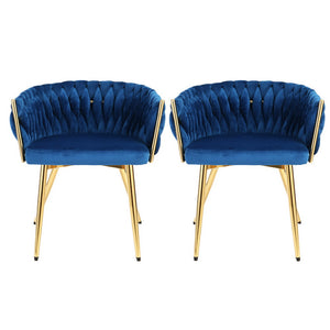 Dining Chairs Set | 2 Velvet Weaving Armchairs | Blue