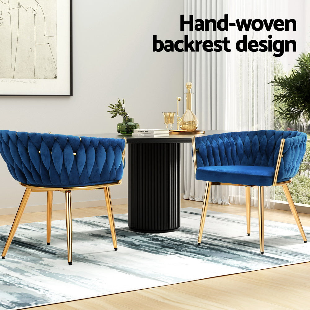 Dining Chairs Set | 2 Velvet Weaving Armchairs | Blue