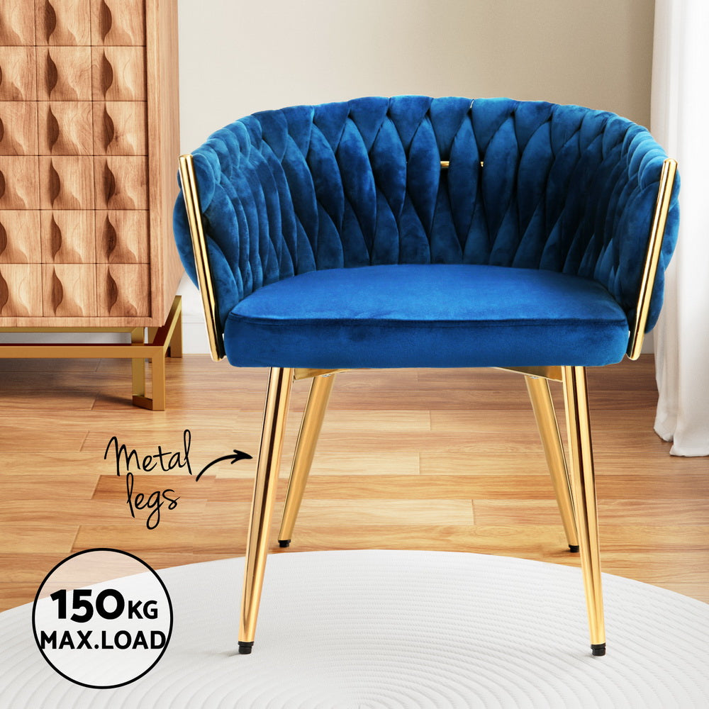 Dining Chairs Set | 2 Velvet Weaving Armchairs | Blue