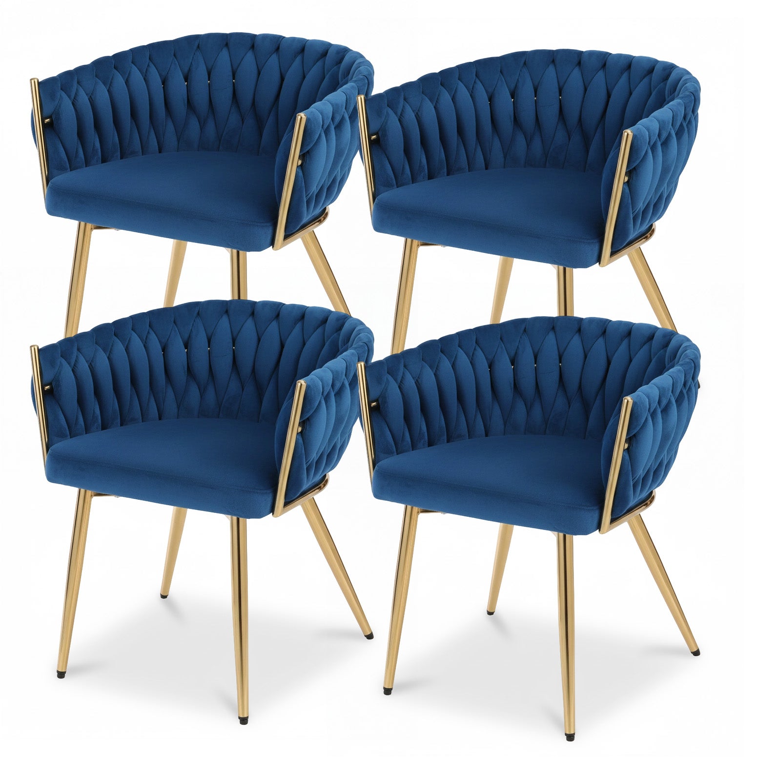 Dining Chairs Set of 4 | Velvet Woven Armchairs | Blue