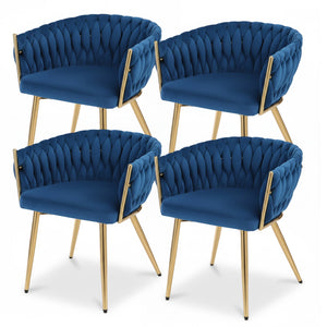 Dining Chairs Set of 4 | Velvet Woven Armchairs | Blue