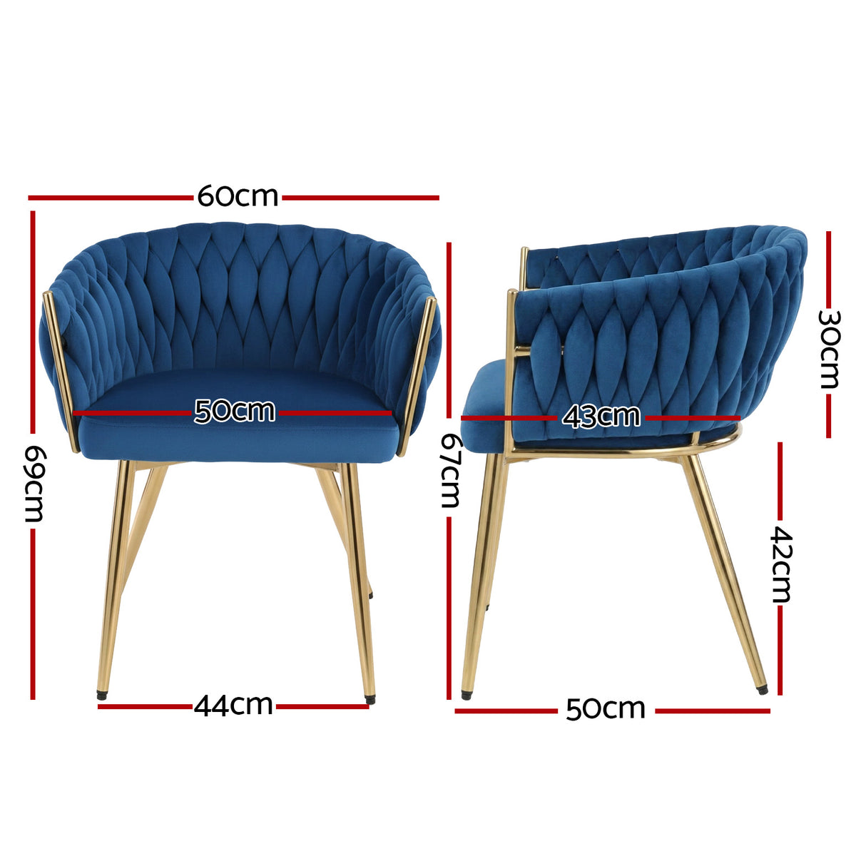 Dining Chairs Set of 4 | Velvet Woven Armchairs | Blue