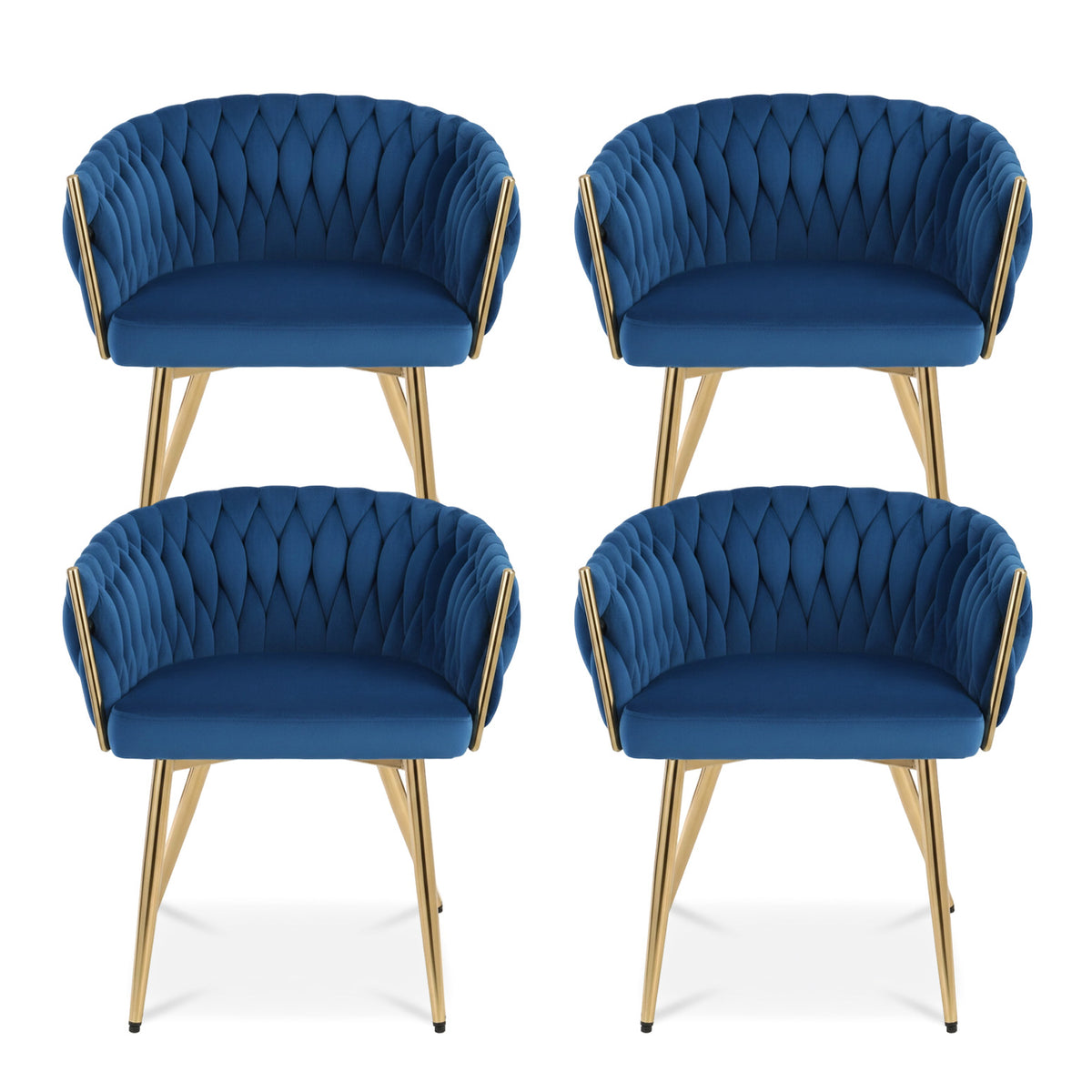 Dining Chairs Set of 4 | Velvet Woven Armchairs | Blue