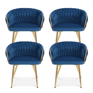 Dining Chairs Set of 4 | Velvet Woven Armchairs | Blue
