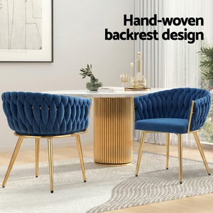 Dining Chairs Set of 4 | Velvet Woven Armchairs | Blue