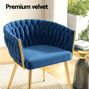 Dining Chairs Set of 4 | Velvet Woven Armchairs | Blue