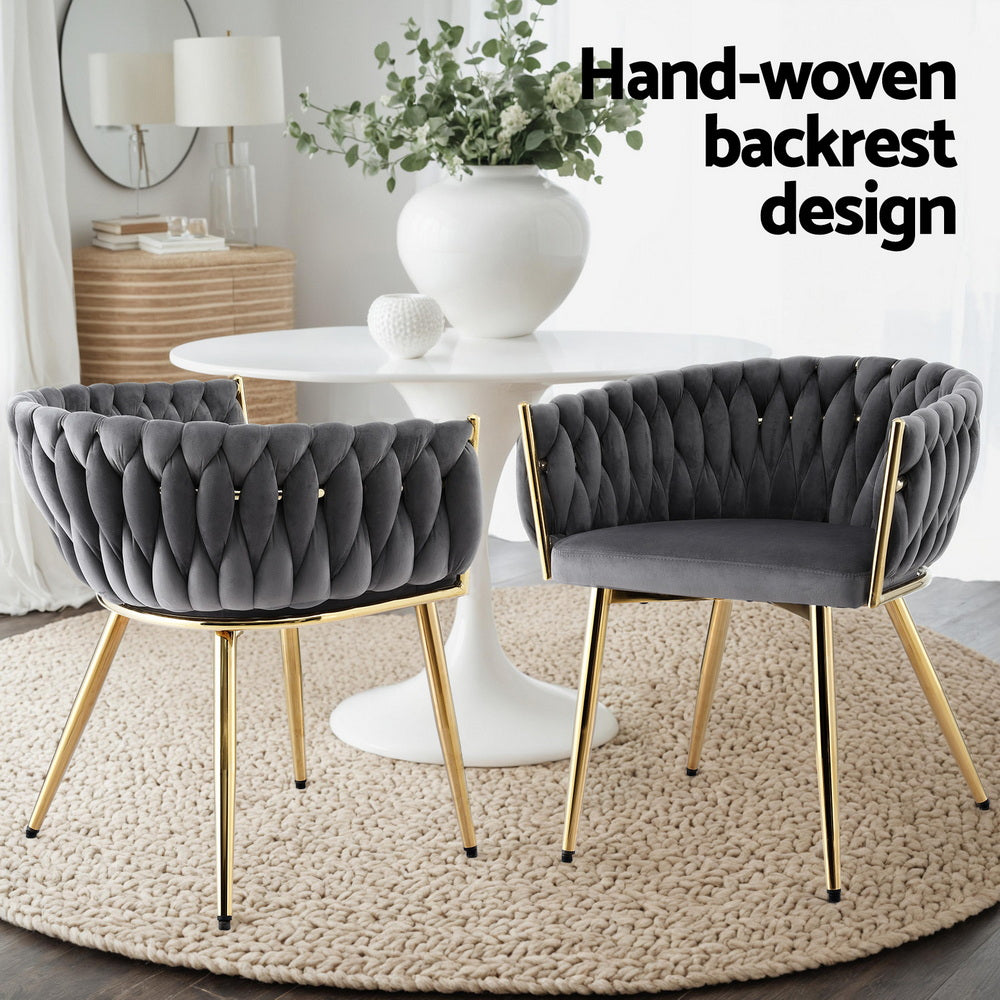 Dining Chair | Single Armchair | Velvet Weaving Design | Grey | Cafe, Kitchen & Lounge Seating