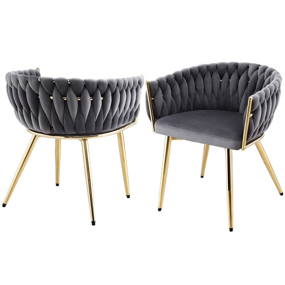 Dining Chairs Set of 2 | Velvet Armchairs | Grey Upholstery | Modern Kitchen & Lounge Seating