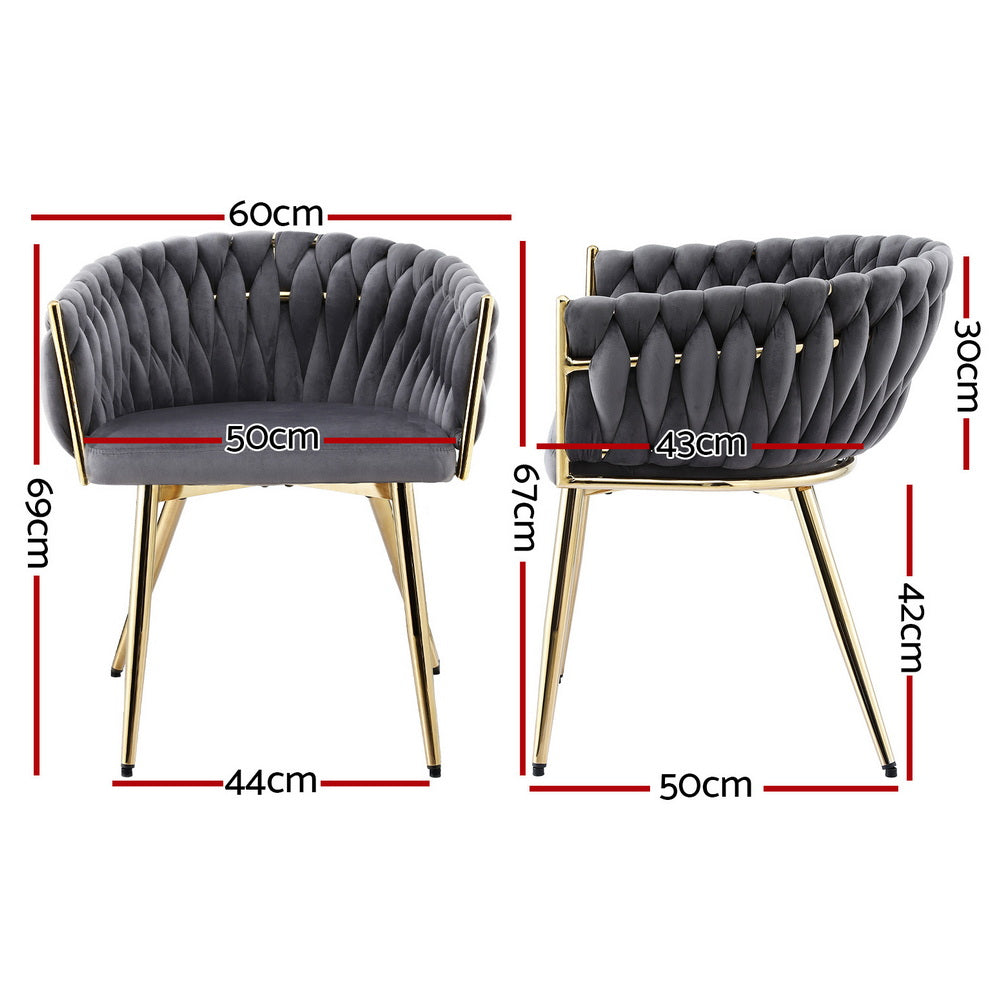 Dining Chairs Set of 2 | Velvet Armchairs | Grey Upholstery | Modern Kitchen & Lounge Seating