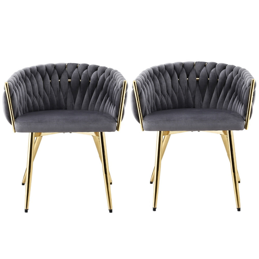 Dining Chairs Set of 2 | Velvet Armchairs | Grey Upholstery | Modern Kitchen & Lounge Seating