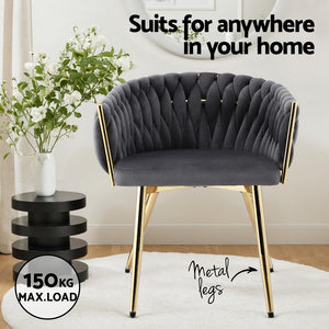 Dining Chairs Set of 2 | Velvet Armchairs | Grey Upholstery | Modern Kitchen & Lounge Seating