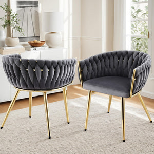 Dining Chairs Set of 2 | Velvet Armchairs | Grey Upholstery | Modern Kitchen & Lounge Seating