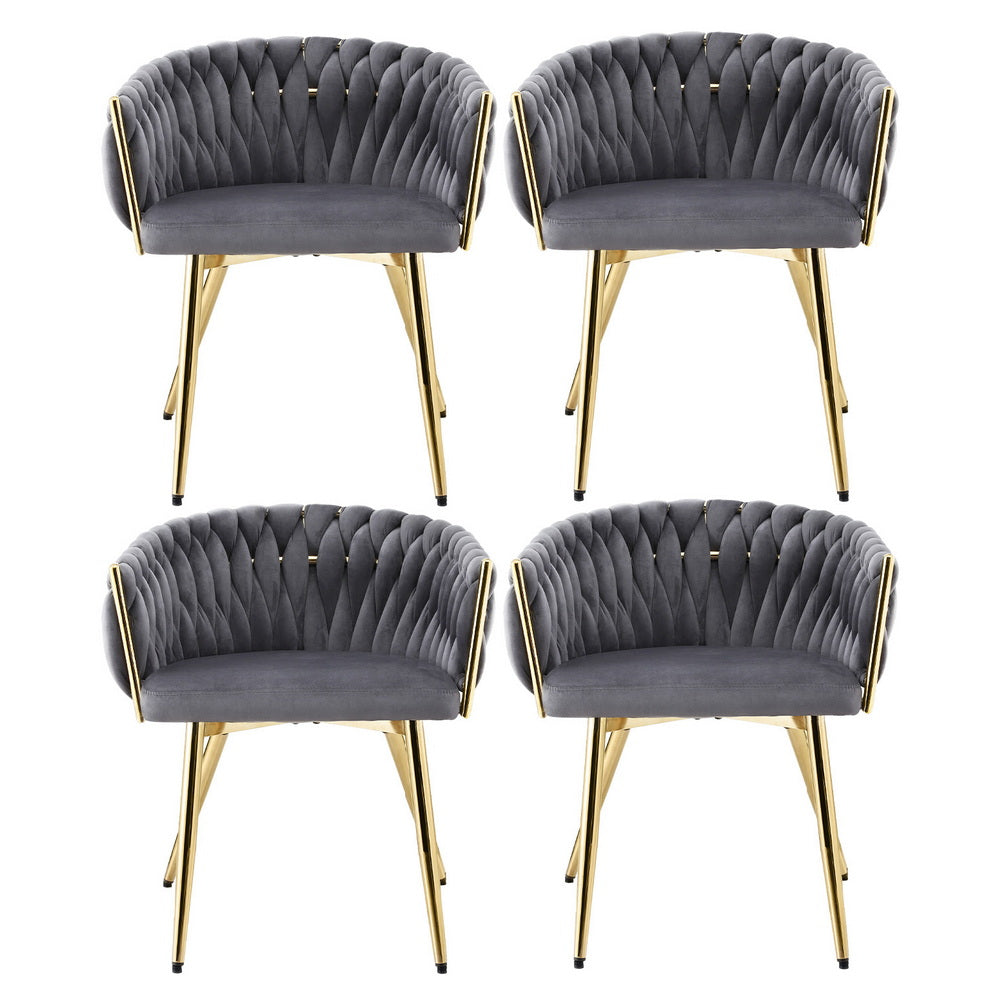 Dining Chairs Set of 4 | Velvet Armchairs | Grey Upholstery | Modern Kitchen & Lounge Seating