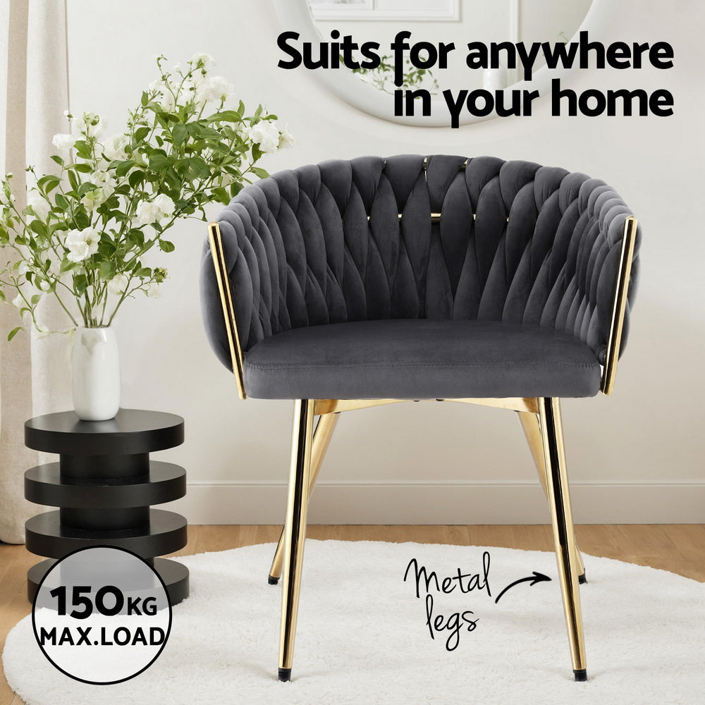 Dining Chairs Set of 4 | Velvet Armchairs | Grey Upholstery | Modern Kitchen & Lounge Seating