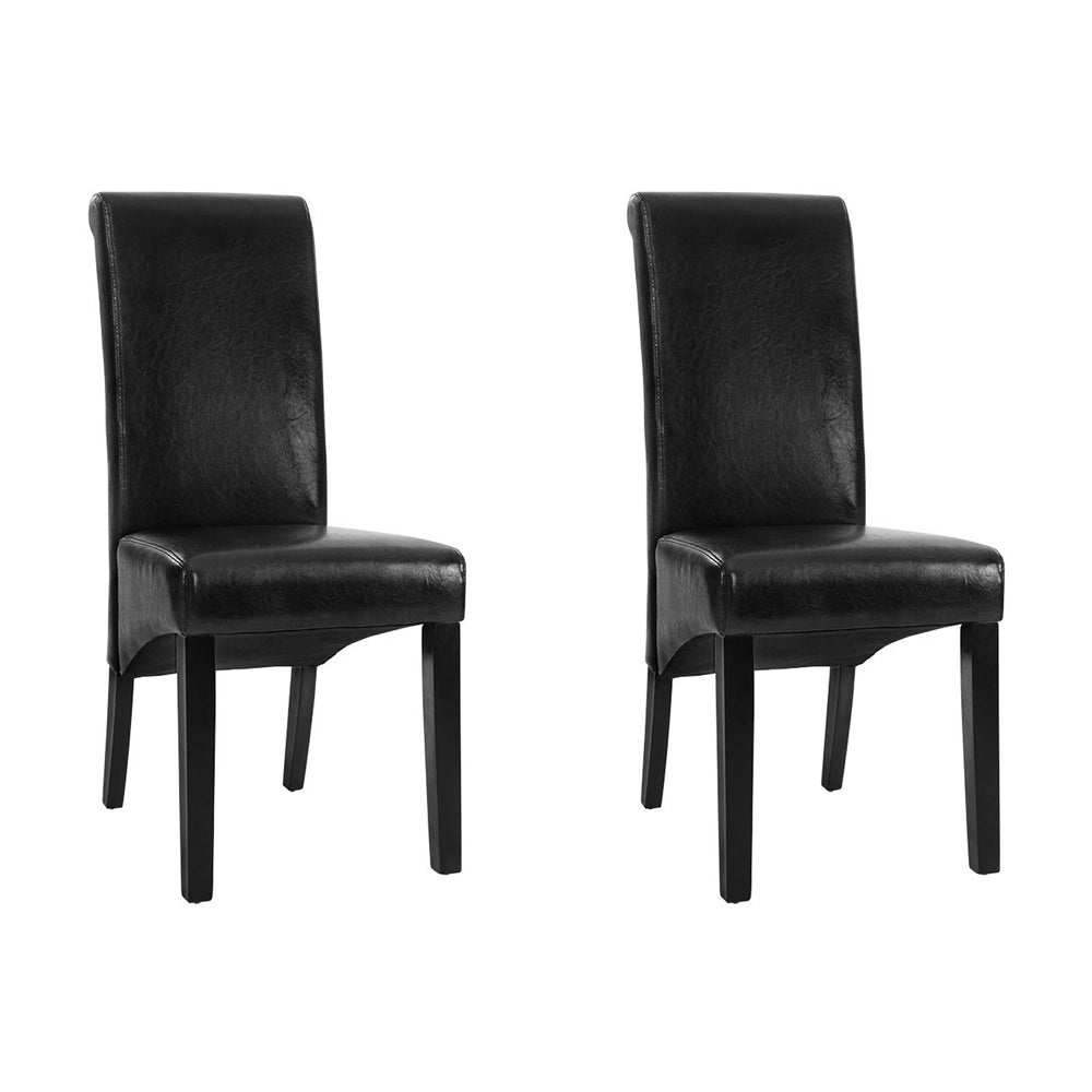 Dining Chairs | Set of 2 | Leather Parsons Chair | Black