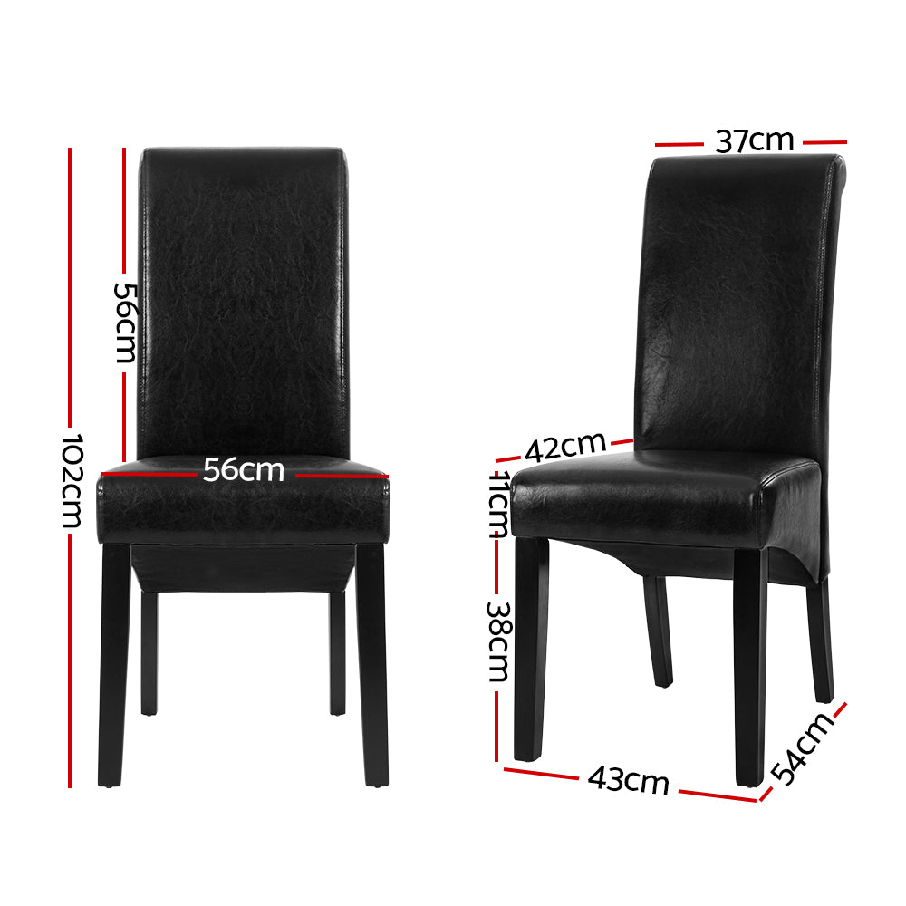 Dining Chairs | Set of 2 | Leather Parsons Chair | Black