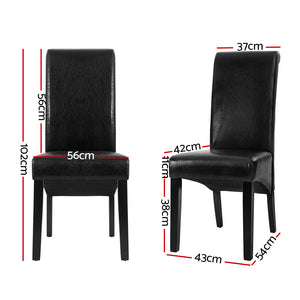 Dining Chairs | Set of 2 | Leather Parsons Chair | Black