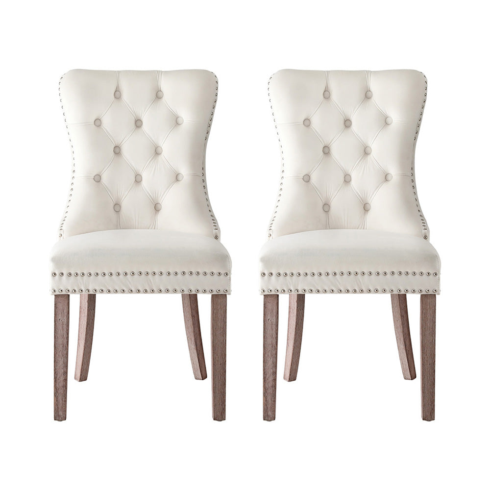 1 Set of 2 Artiss Dining Chairs | Beige Velvet