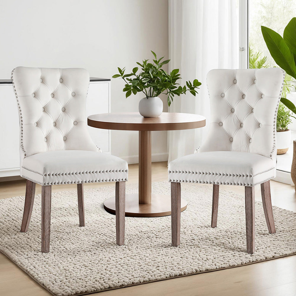 1 Set of 2 Artiss Dining Chairs | Beige Velvet