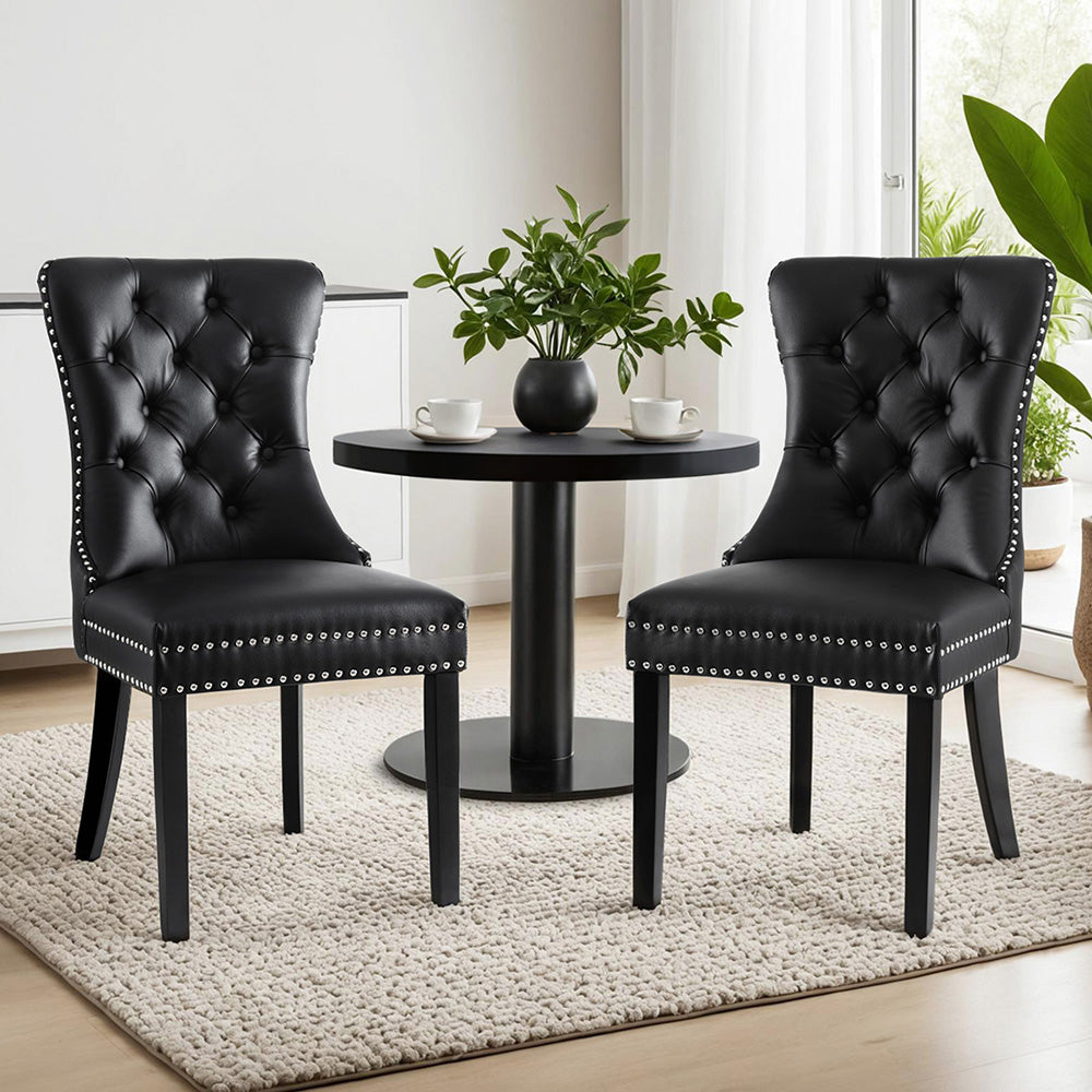 1 Set of 2 Artiss Dining Chairs | Black Leather