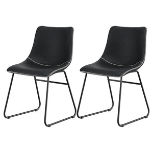 Dining Chairs Set 2pc | Retro Style | Leather | Black