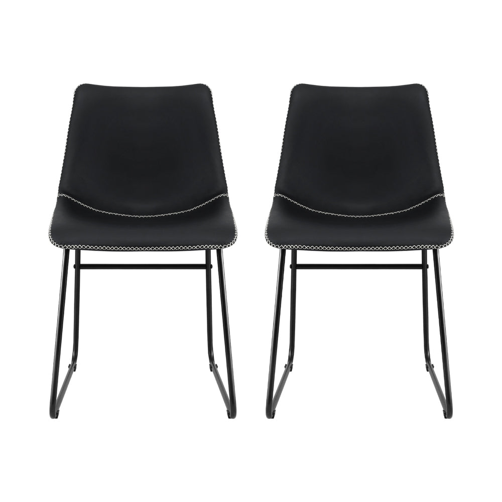 Dining Chairs Set 2pc | Retro Style | Leather | Black