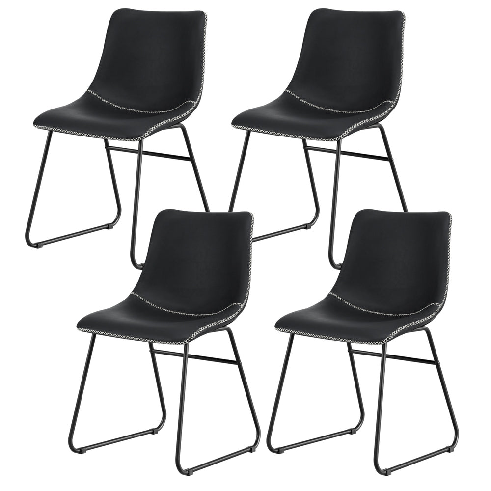PU Leather Retro Accent Chairs Set 4pc | Black (Version B)