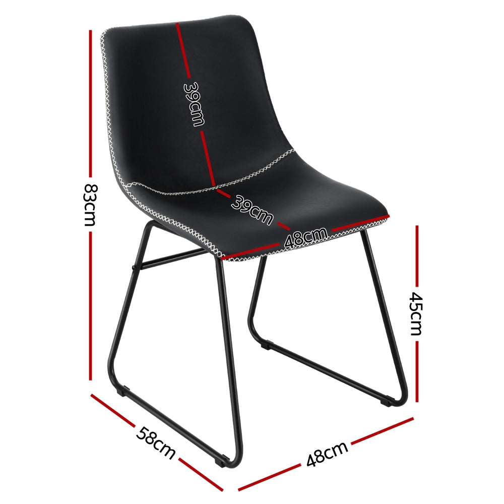 PU Leather Retro Accent Chairs Set 4pc | Black (Version B)